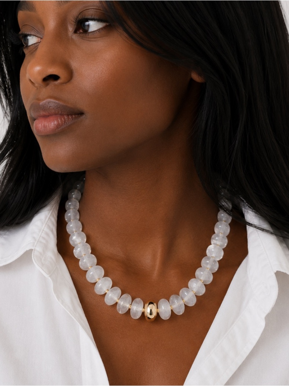 New! Preppy Chunky Beaded Semi Clear White Statement Necklace NWOT 5020